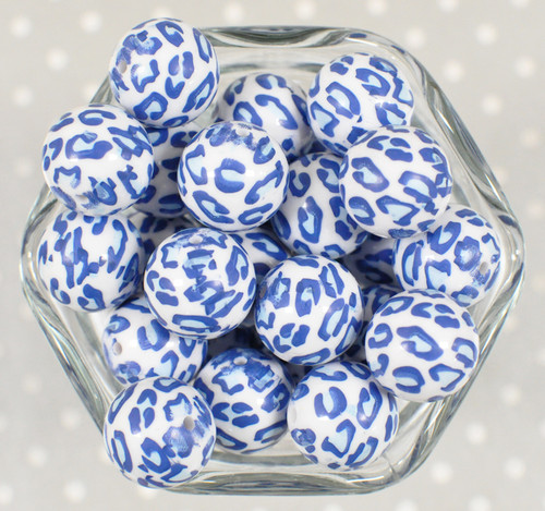 20mm Blue Cheetah printed bubblegum beads