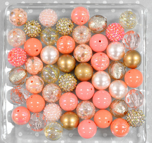 Peach coral gold bubblegum bead bulk mix