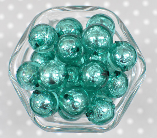 20mm Teal Bead in a Bead foil bubblegum beads