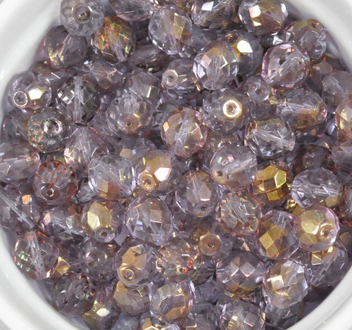 Amethyst Rose two tone 12mm faceted round Czech fire polished glass beads


