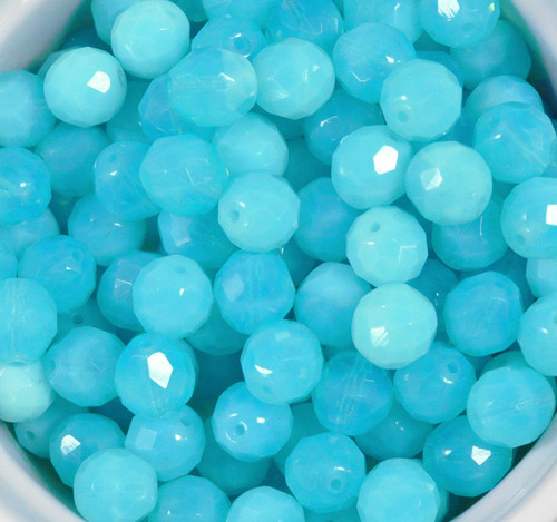 Aqua opal 12mm faceted round Czech fire polished glass beads