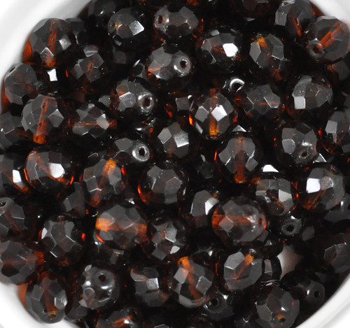 Madeira topaz 12mm faceted round Czech fire polished glass beads