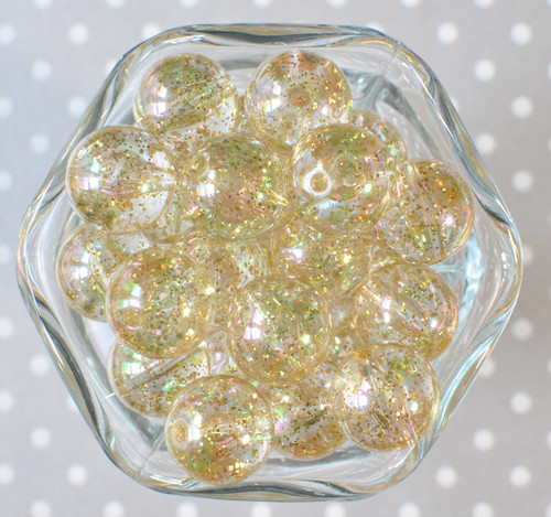 Wholesale 20mm Gold glitter inside bubblegum plastic beads 100pc