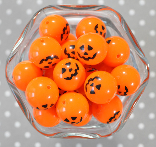 Wholesale 20mm Solid Pumpkin print plastic bubblegum beads 100pc