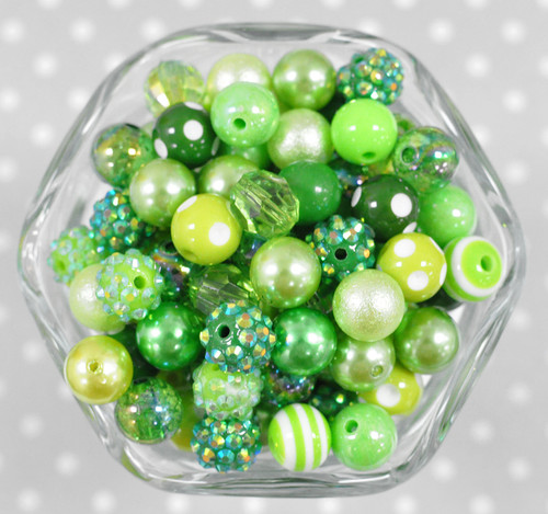 12mm Green variety mix bubblegum beads