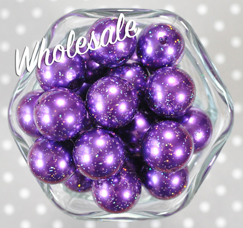 Wholesale 20mm Purple glitter pearl bubblegum beads 100pc
