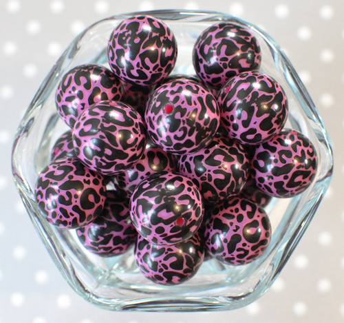 20mm Pink Black cheetah printed bubblegum beads