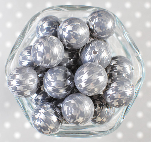 20mm Grey houndstooth bubblegum beads