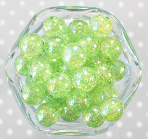 16mm Lime green Crackle bubblegum beads