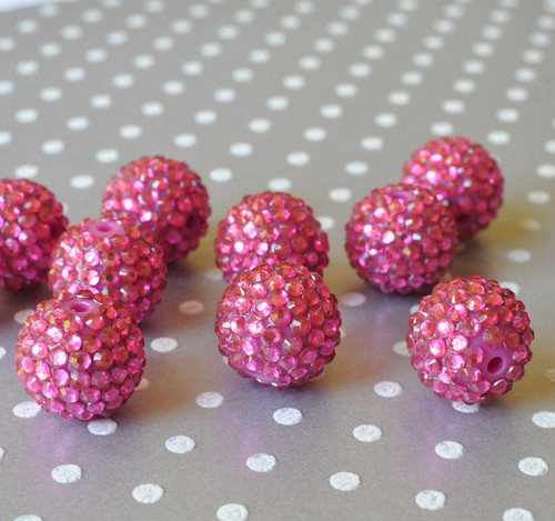 20mm Raspberry pink fuchsia rhinestone chunky bubblegum beads