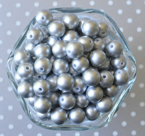 12mm Matte silver pearl small chunky bubblegum beads