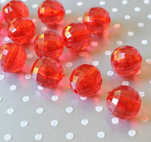 Red 20mm disco faceted chunky acrylic beads