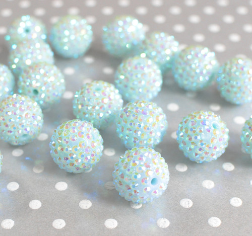 20mm Light blue AB rhinestone bubblegum beads