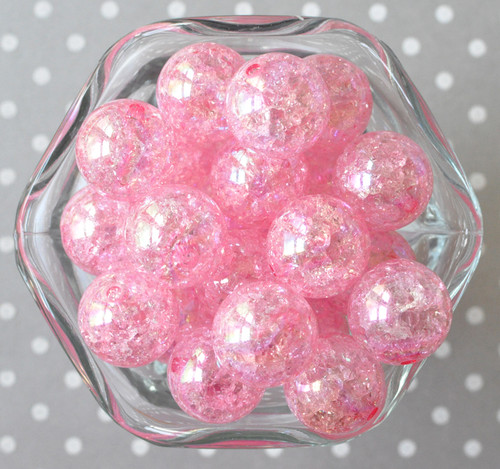 20mm Pink AB crackle bubblegum beads in bulk