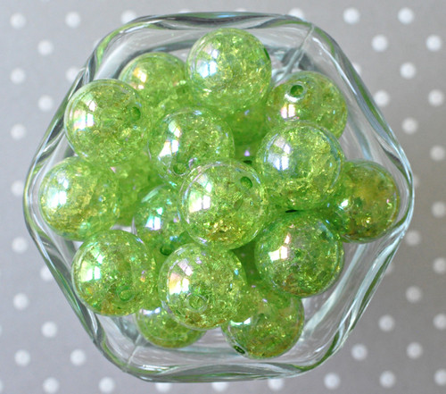 20mm Lime green AB crackle bubblegum beads