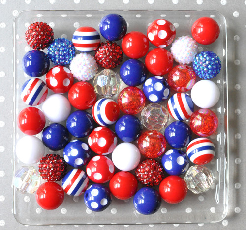 Patriotic red, white, and blue bubblegum bead wholesale kit