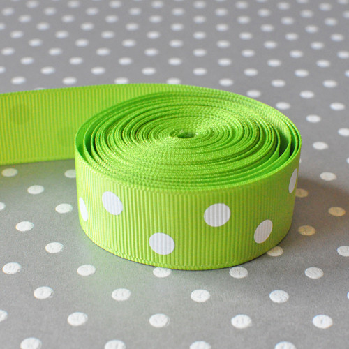 7/8" Lime green polka dot printed grosgrain ribbon