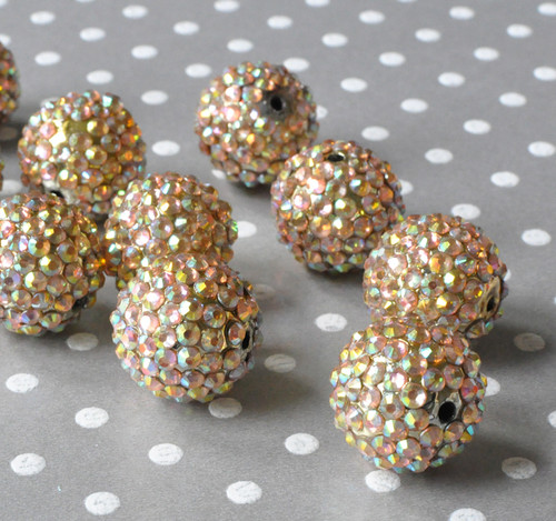Wholesale 20mm Gold metallic AB rhinestone bubblegum beads - 100 piece