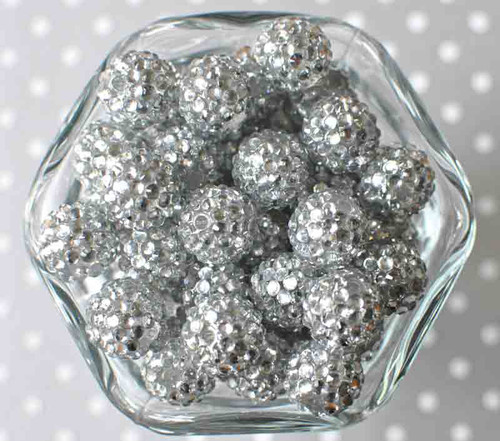 16mm Silver rhinestone bubblegum beads