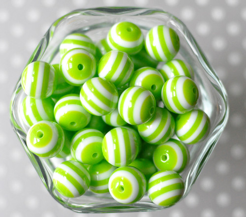 16mm Lime green striped bubblegum beads