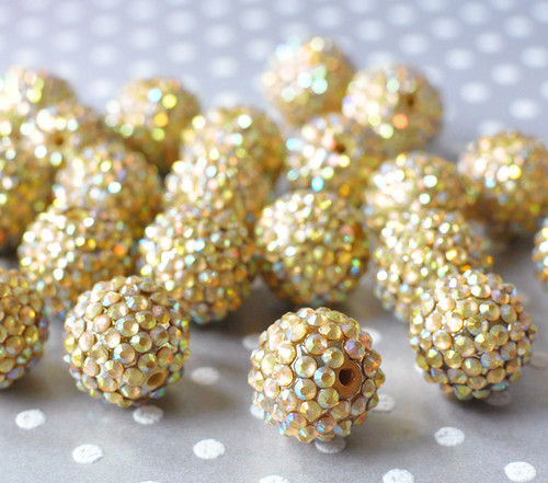 20mm Bright gold AB rhinestone bubblegum beads