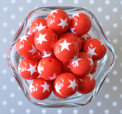 20mm Red Star printed bubblegum beads