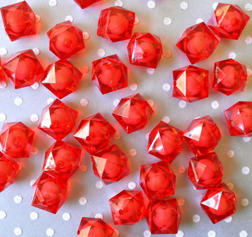 20mm Red ice cube faceted acrylic beads