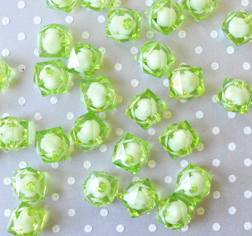 20mm Lime green ice cube faceted acrylic beads