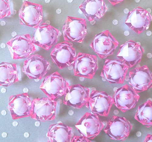 20mm Pink ice cube faceted acrylic beads