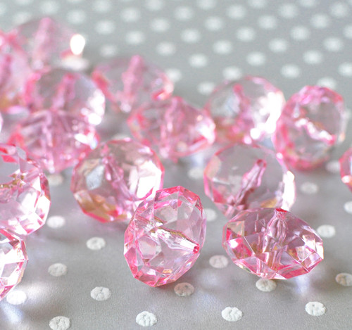 22mm Pink clear faceted rondelle acrylic beads