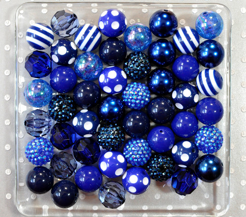 Navy and royal blue chunky bubblegum bead variety mix