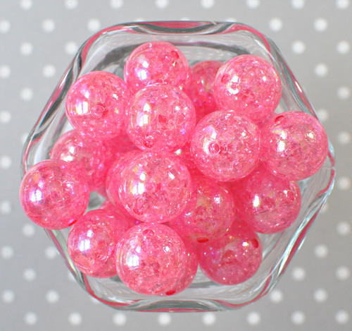 20mm Hot Pink AB crackle bubblegum beads
