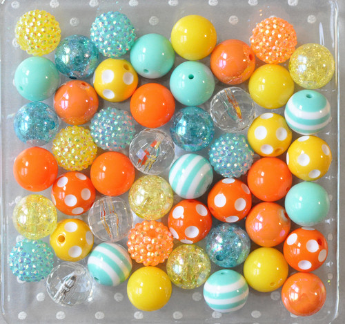 Orange yellow aqua bubblegum bead wholesale kit