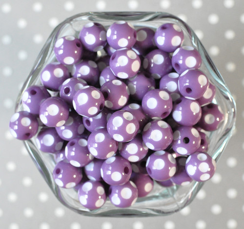 12mm Dark orchid purple polka dot bubblegum beads