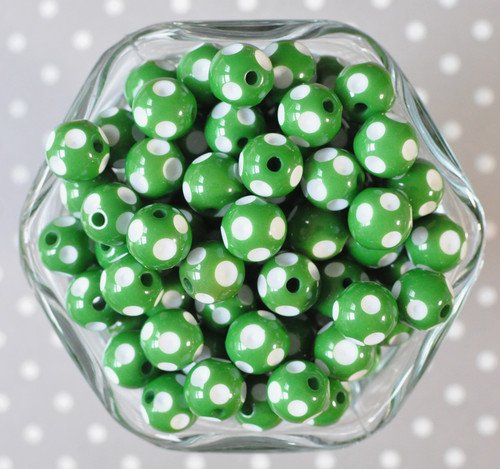 12mm Emerald green polka dot bubblegum beads