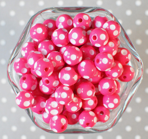 12mm Shocking pink polka dot bubblegum beads