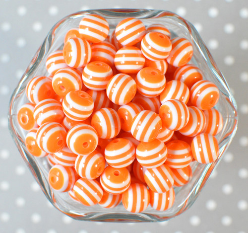 12mm Orange stripe bubblegum beads