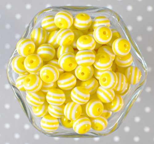12mm Yellow stripe bubblegum beads