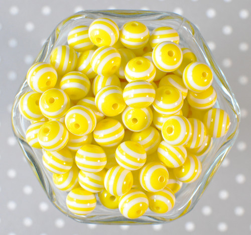 12mm Yellow stripe bubblegum beads