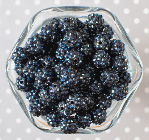 12mm Dark navy rhinestone bubblegum beads