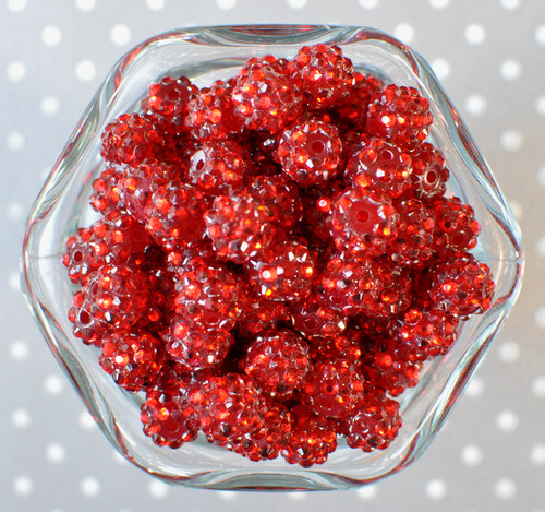 12mm Red rhinestone bubblegum beads