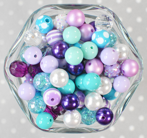 12mm Aqua, turquoise, purple bubblegum bead mix