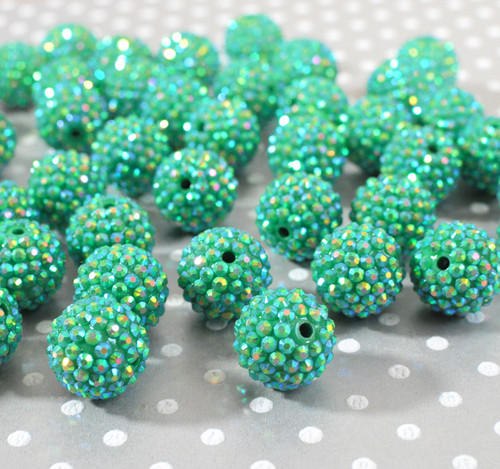 20mm Green AB rhinestone bubblegum beads