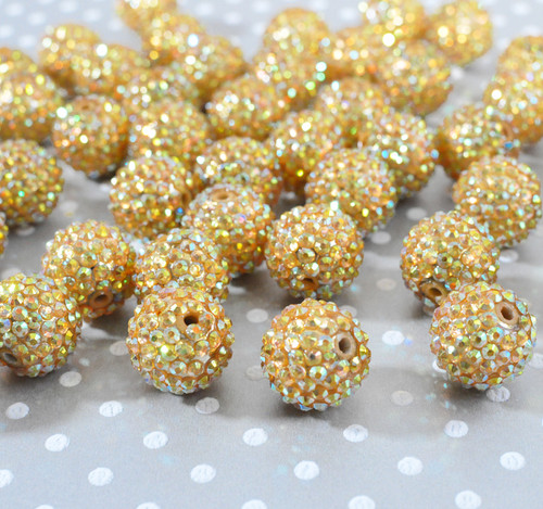 20mm Yellow Gold AB rhinestone bubblegum beads