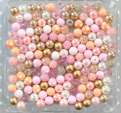 12mm Peach, Pink, and Gold bubblegum bead mix