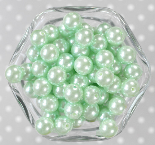 12mm Pale mint pearl bubblegum beads