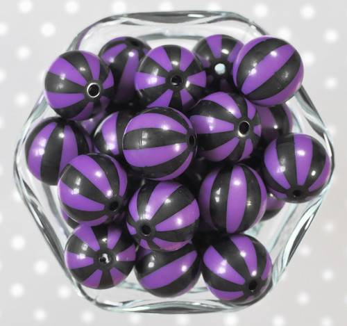 20mm Purple and black Pinwheel stripe bubblegum beads