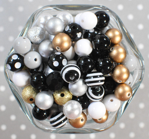 12mm Black Tie bubblegum bead mix