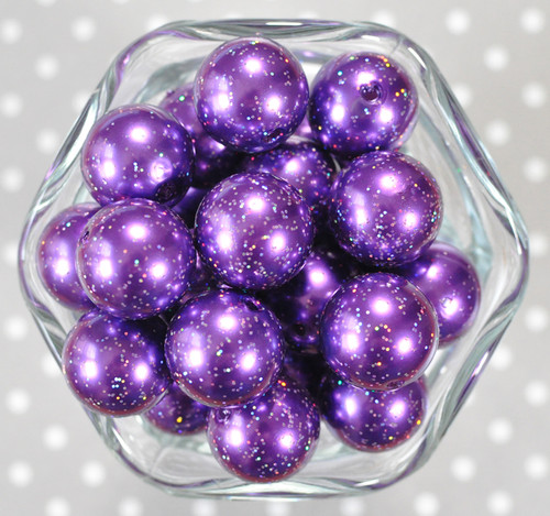20mm Purple glitter pearl bubblegum beads