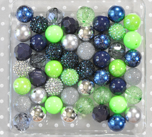 Navy, green, and silver bubblegum bead wholesale kit